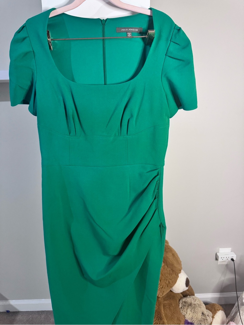 Julia Jordan Emerald Green Ruched Sheath Dress Size 6 Tulip Hem Cocktail Work - Picture 6 of 7
